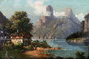Cottage with lake and mountains